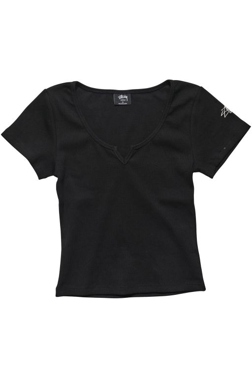 Stussy Womens Mission Rib Insert T Shirt Black - HWFAO6157